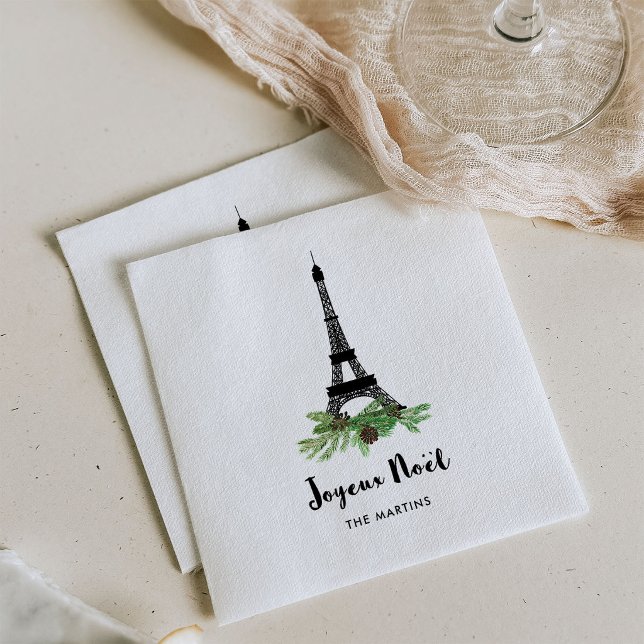 Serviette En Papier Tour Eiffel et Pin | Moderne Joyeux Noel (Créateur téléchargé)