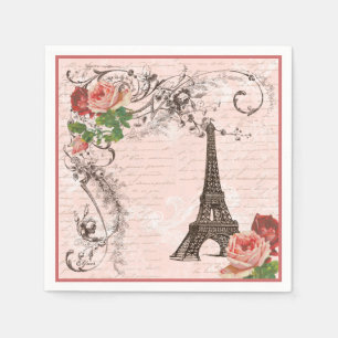 Serviette En Papier Tour Eiffel et roses roses roses Papier serviettes