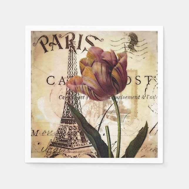Serviette En Papier Tour Eiffel et tulipe (Devant)