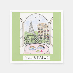 Serviette En Papier Tour Eiffel fantaisiste de Paris Je t'adore !