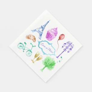 Serviette En Papier Tour Eiffel Paris Aquarelle Art