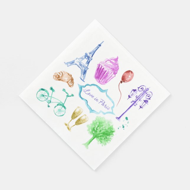 Serviette En Papier Tour Eiffel Paris Aquarelle Art (Coin)