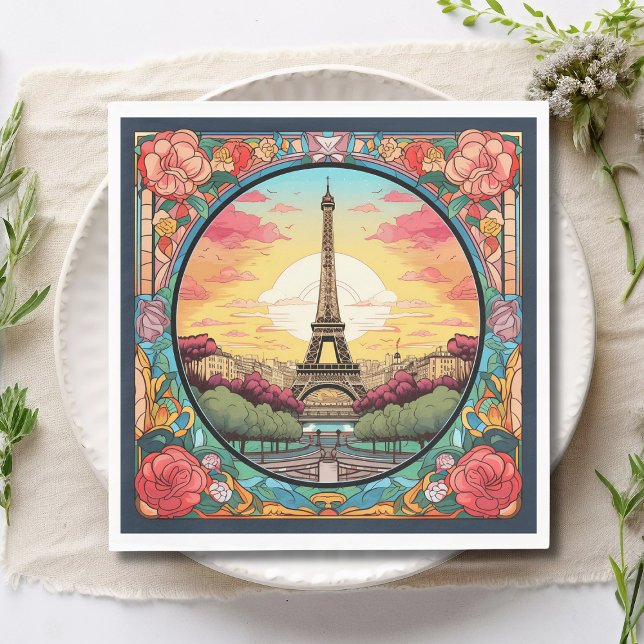 Serviette En Papier Tour Eiffel Paris Paris Floral (Créateur téléchargé)