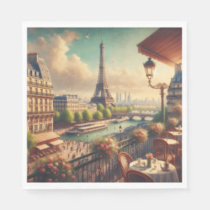 Serviette En Papier Tour Eiffel Paris Peinture à l'huile vintage