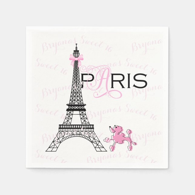 Serviette En Papier Tour Eiffel Pink Bow Paris France Poodparty (Devant)