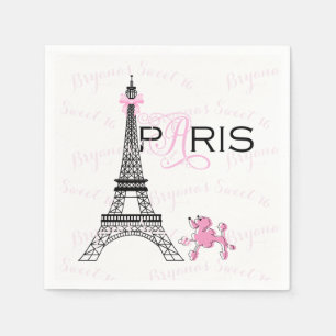 Serviette En Papier Tour Eiffel Ruban Rose Paris France Soirée Caniche