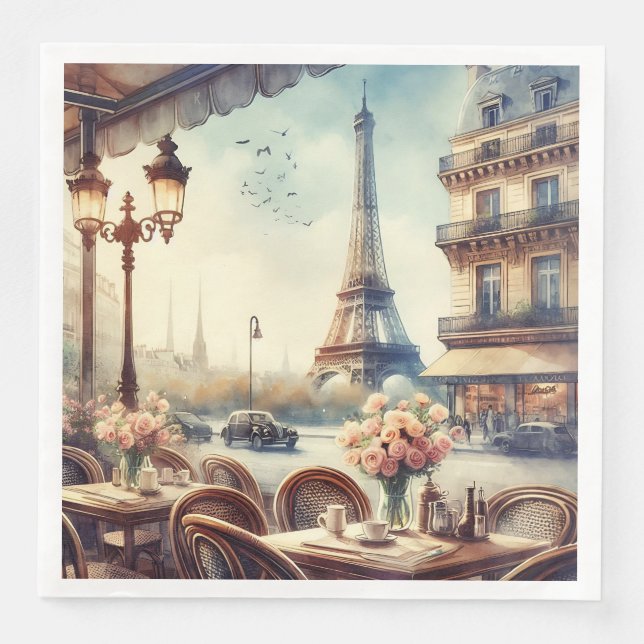 Serviette En Papier Tour Eiffel vintage Paris Peinture (Devant)