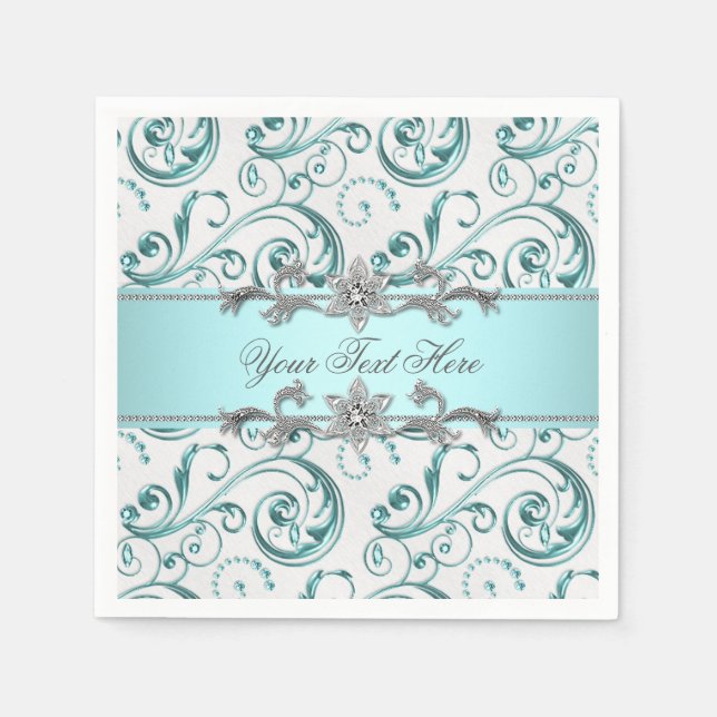 Serviette En Papier Tourbillon bleu sarcelle (Devant)