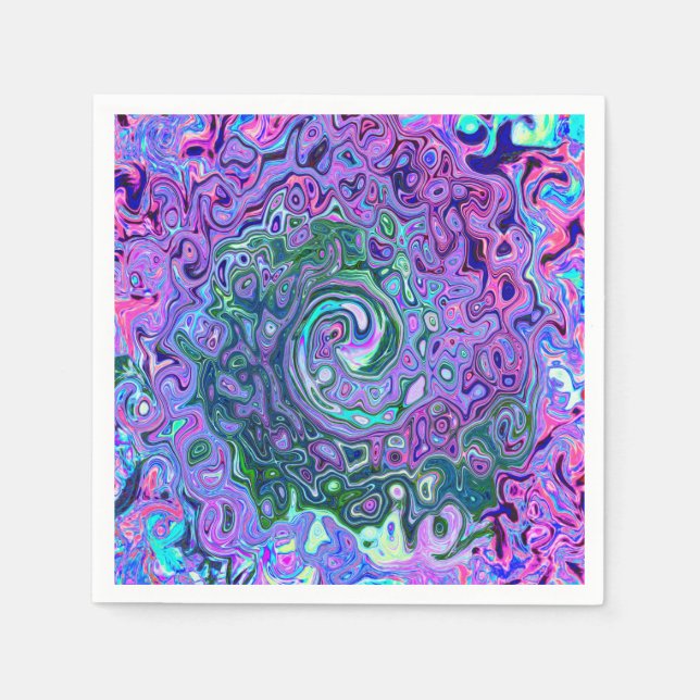 Serviette En Papier Tourbillon Vert et Violet Abstrait Rétro Groovy (Devant)