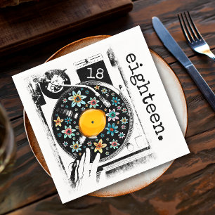 Serviette En Papier Tourne-disque floral rétro 18e dix-huit Anniversai