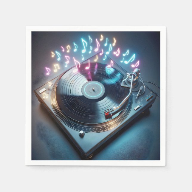 Serviette En Papier Tourne-disque stéréo avec notes néon (Devant)