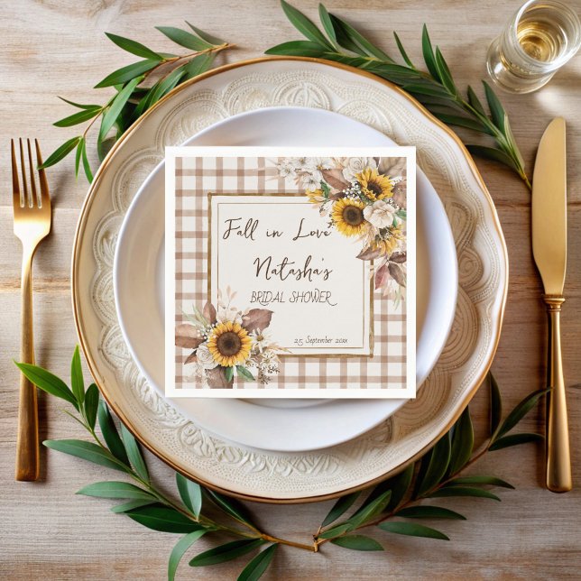 Serviette En Papier Tournent amour tournesols campagne douche de marié (Fall in love sunflowers country bridal shower monogrammed napkins sunflower personalized table decor)