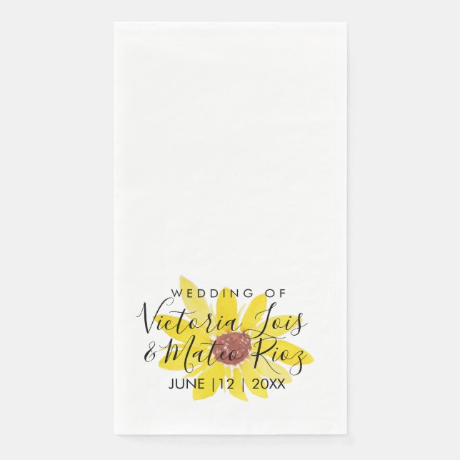 Serviette En Papier Tournesol aquarelle fleurs sauvages jaunes mariage (Devant)