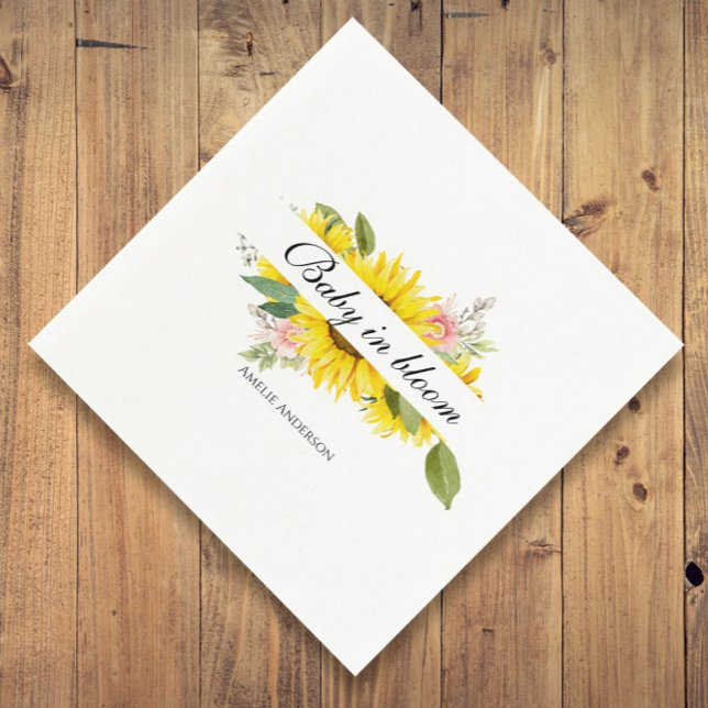Serviette En Papier Tournesol Aquarelle rose Baby shower Floral Napk (Créateur téléchargé)