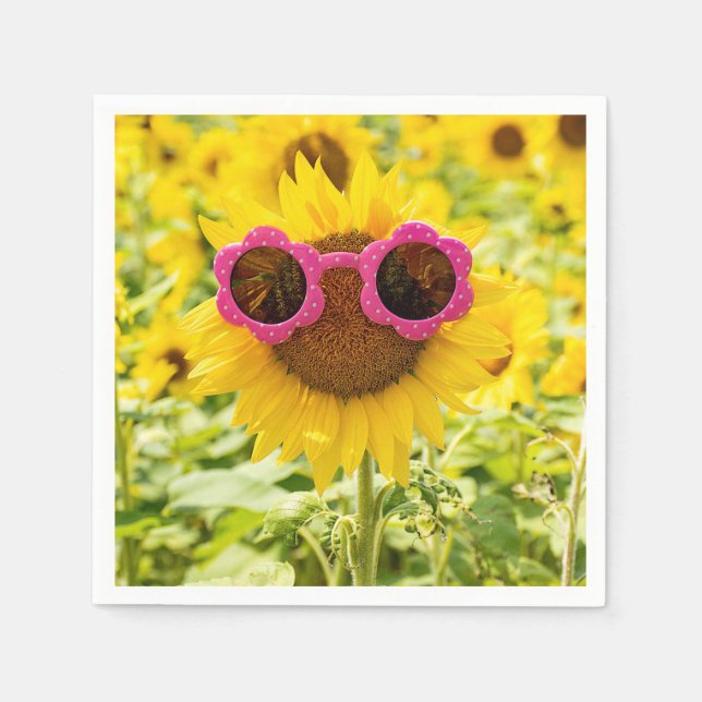 Serviette En Papier Tournesol avec lunettes de soleil (Devant)