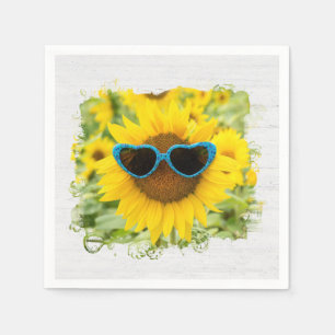 Serviette En Papier Tournesol avec lunettes de soleil sur bois