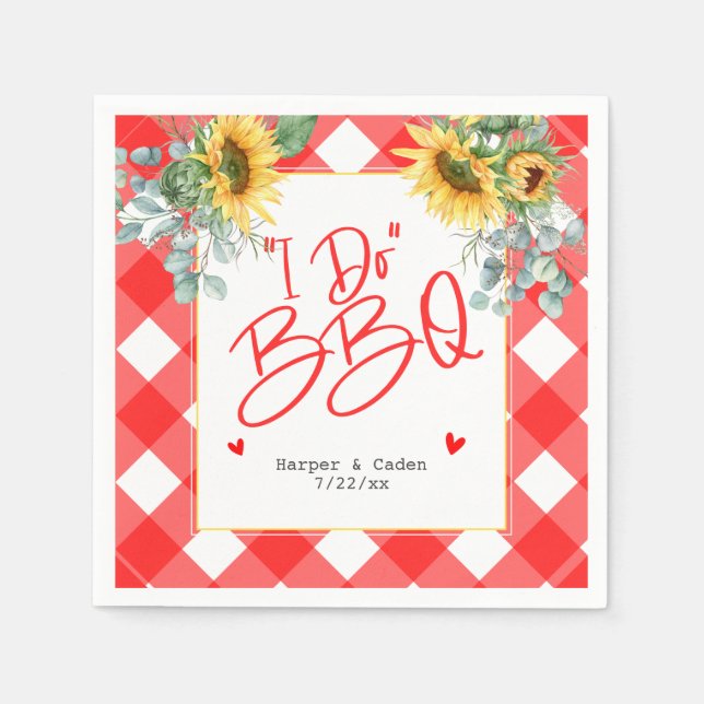 Serviette En Papier Tournesol blanc rouge I Do Mariage barbecue (Devant)