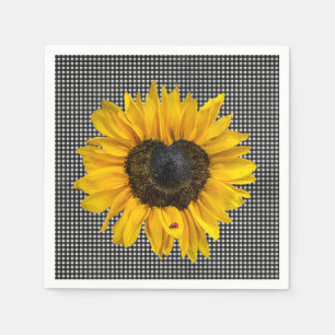 Serviette En Papier Tournesol cœur et coccinelle sur Gingham