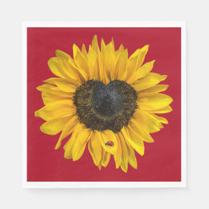 Serviette En Papier Tournesol du coeur avec coccinelle sur rouge