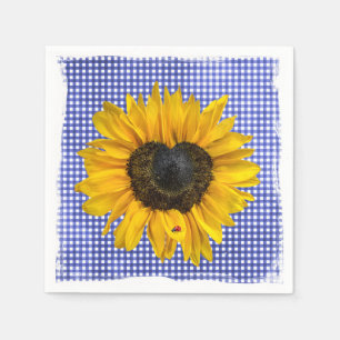 Serviette En Papier Tournesol du coeur et coccinelle sur En vichy