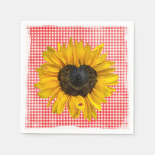 Serviette En Papier Tournesol du coeur et coccinelle sur En vichy