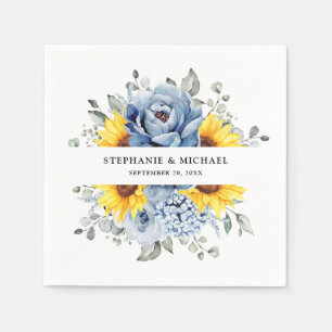 Serviette En Papier Tournesol Dusty Blue Slate Peony Mariage floral