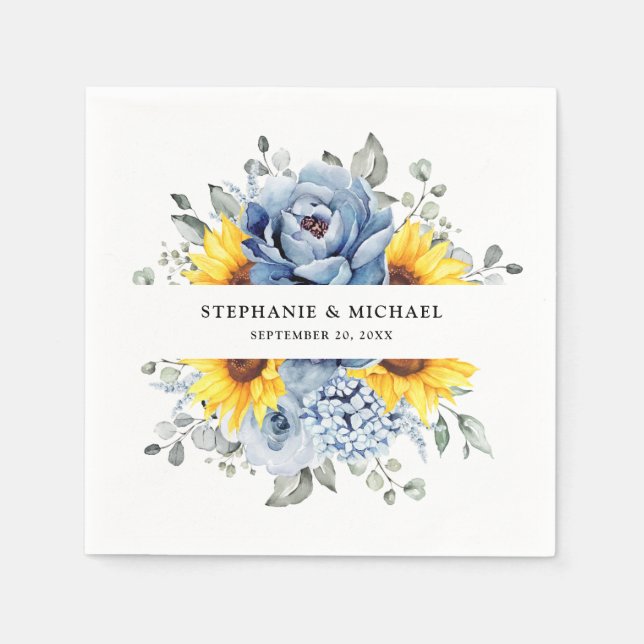 Serviette En Papier Tournesol Dusty Blue Slate Peony Mariage floral (Devant)