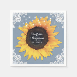 Serviette En Papier Tournesol en dentelle rustique Dusty Mariage bleu
