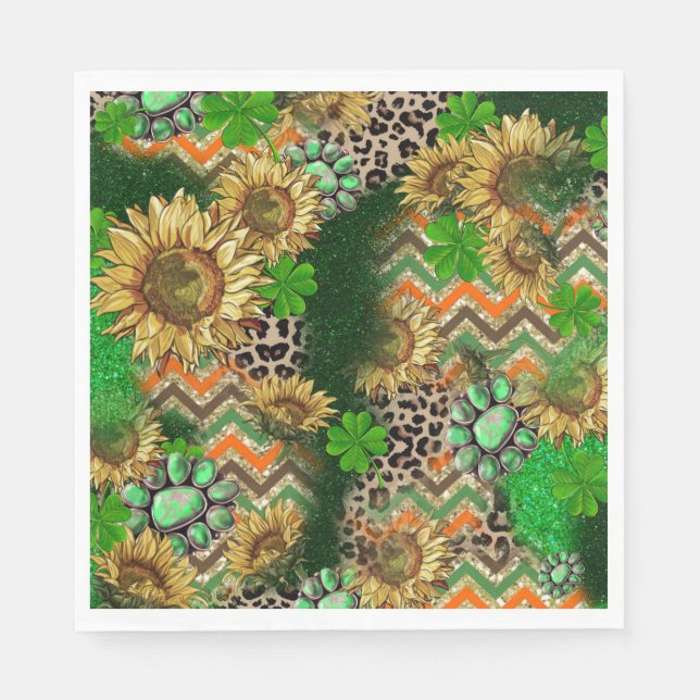Serviette En Papier Tournesol et Shamrock (Devant)