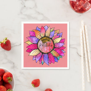 Serviette En Papier Tournesol Été rose et pourpre