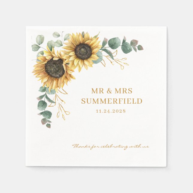 Serviette En Papier Tournesol Eucalyptus Floral Mariage (Devant)