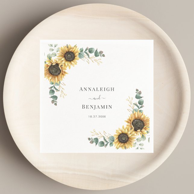 Serviette En Papier Tournesol Eucalyptus papier Mariage floral (Elegant Sunflower Eucalyptus Floral Wedding Paper Napkins)