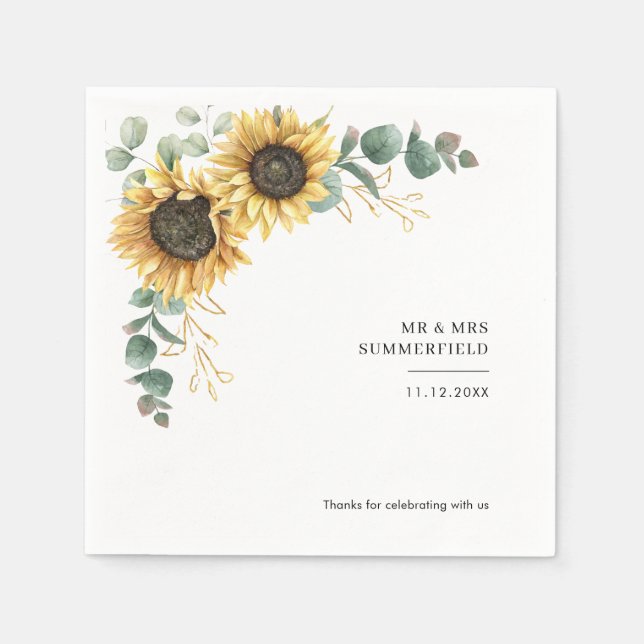 Serviette En Papier Tournesol Eucalyptus papier Mariage floral (Devant)
