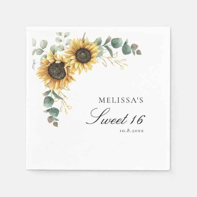 Serviette En Papier Tournesol floral Eucalyptus Sweet 16 Papier (Devant)