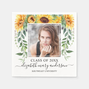Serviette En Papier Tournesol Floral Graduation Photo Classe de