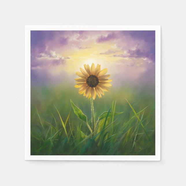 Serviette En Papier Tournesol Fluisant Dans Le Terrain Grassy (Devant)