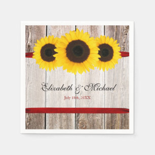 Serviette En Papier Tournesol Graine Bois Rouge Ruban Mariage