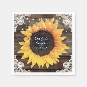 Serviette En Papier Tournesol Grange dentelle bois Mariage