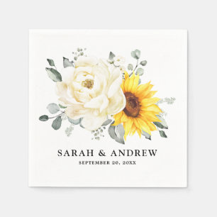 Serviette En Papier Tournesol ivoire pivoine Floral Eucalyptus Mariage