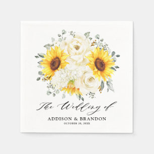 Serviette En Papier Tournesol ivoire pivoine Floral Eucalyptus Mariage