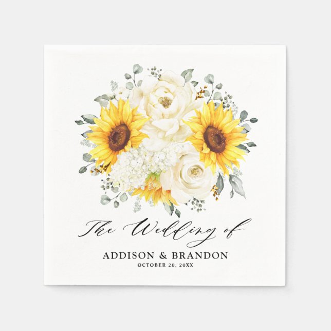 Serviette En Papier Tournesol ivoire pivoine Floral Eucalyptus Mariage (Devant)