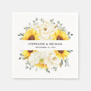 Serviette En Papier Tournesol ivoire pivoine Floral Eucalyptus Mariage