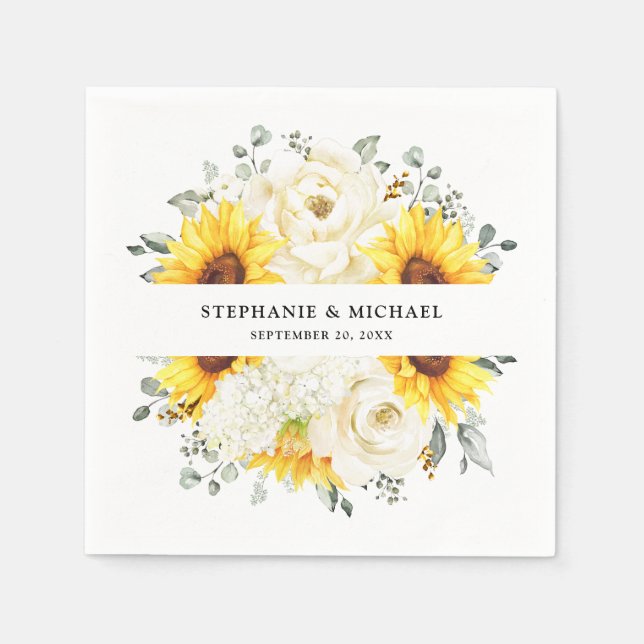 Serviette En Papier Tournesol ivoire pivoine Floral Eucalyptus Mariage (Devant)