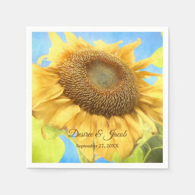 Serviette En Papier Tournesol Jaune Pays Russe Mariage Aquarelle (Devant)