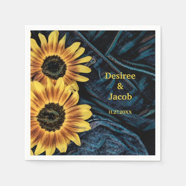 Serviette En Papier Tournesol Jaune Russe Denim Blue Jeans Mariage (Devant)