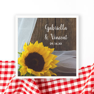 Serviette En Papier Tournesol jaune rustique et Mariage en bois de gra