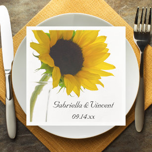 Serviette En Papier Tournesol jaune sur Mariage blanc