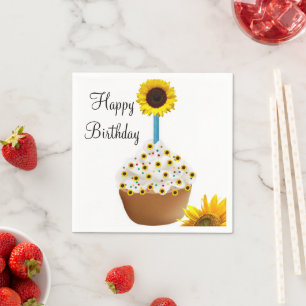 Serviette En Papier Tournesol Joyeux Anniversaire Cupcake Papier Napki