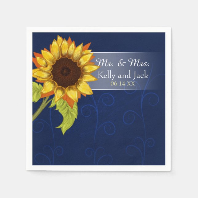 Serviette En Papier Tournesol/ mariage bleu serviette (Devant)