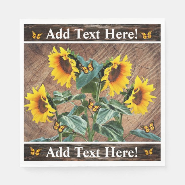 Serviette En Papier Tournesol Papillons Rustic Barque (Devant)
